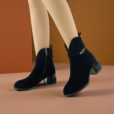 Женские зимние ботинки на каблуке W97-3 натуральная замша черные Женские зимние ботинки на каблуке W97-3 натуральная замша черные