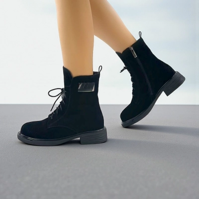 Женские зимние ботинки на каблуке W225-3 натуральная замша черные Женские зимние ботинки на каблуке W225-3 натуральная замша черные