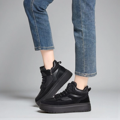 Женские зимние ботинки YM009-1 натуральная кожа и замша черные Женские зимние ботинки YM009-1 натуральная кожа и замша черные