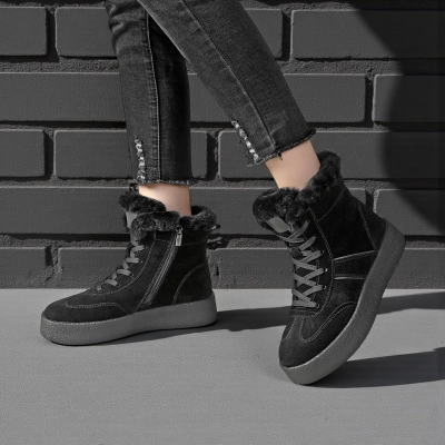 Женские зимние ботинки YM020-2 натуральная замша черные Женские зимние ботинки YM020-2 натуральная замша черные