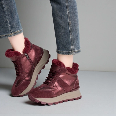 Кроссовки зимние ботинки YM010-4 натуральная замша и кожа бордовые Кроссовки зимние ботинки YM010-4 натуральная замша и кожа бордовые