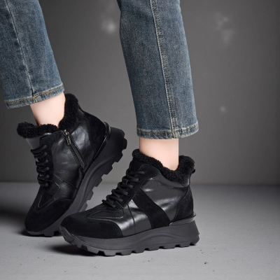 Кроссовки зимние ботинки YM010-1 натуральная замша и кожа черные Кроссовки зимние ботинки YM010-1 натуральная замша и кожа черные