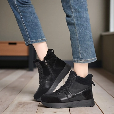 Кроссовки зимние ботинки YM005-1 натуральная замша и кожа черные Кроссовки зимние ботинки YM005-1 натуральная замша и кожа черные