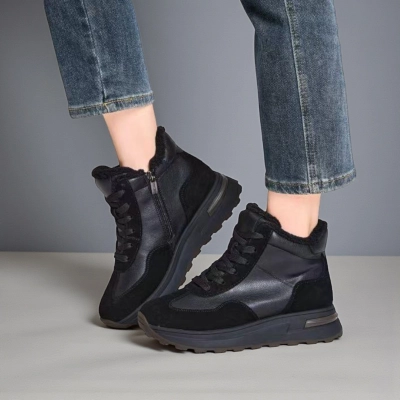 Кроссовки зимние ботинки YM019-1 натуральная замша и кожа черные Кроссовки зимние ботинки YM019-1 натуральная замша и кожа черные