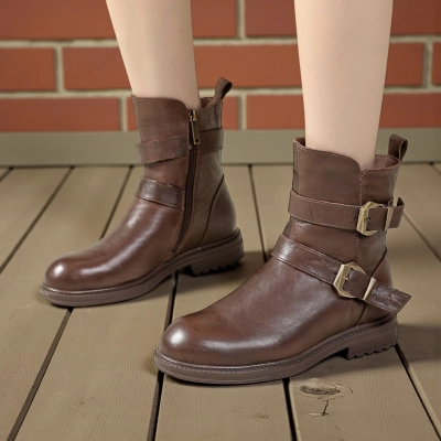 Женские зимние полусапоги YZM087-2 натуральная кожа коричневые Женские зимние полусапоги YZM087-2 натуральная кожа коричневые