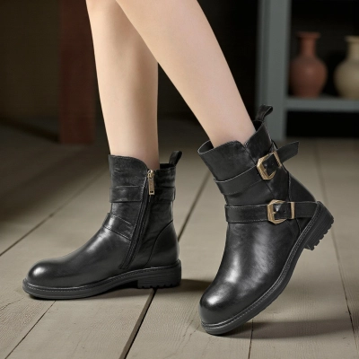 Женские зимние полусапоги YZM087-1 натуральная кожа черные Женские зимние полусапоги YZM087-1 натуральная кожа черные