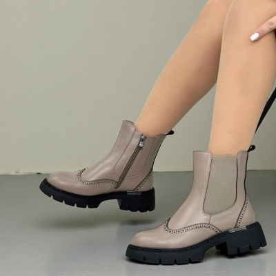 Ботинки женские челси зимние натуральная кожа бежевые H1097-7 Ботинки женские челси зимние натуральная кожа бежевые H1097-7