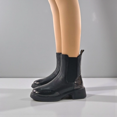 Женские зимние ботинки челси на каблуке W222-1 натуральная кожа черные Женские зимние ботинки челси на каблуке W222-1 натуральная кожа черные