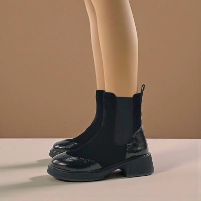 Женские зимние ботинки челси на каблуке W222-2 натуральная кожа замша черные Женские зимние ботинки челси на каблуке W222-2 натуральная кожа замша черные