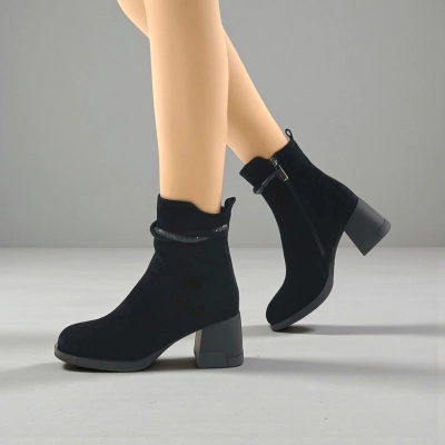 Женские зимние ботинки на каблуке W219-2 натуральная замша черные Женские зимние ботинки на каблуке W219-2 натуральная замша черные