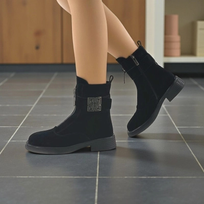 Женские зимние ботинки на каблуке W273-3 натуральная замша черные Женские зимние ботинки на каблуке W273-3 натуральная замша черные