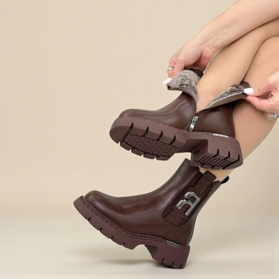 Ботинки женские зимние натуральная кожа коричневые H1095-8 Ботинки женские зимние натуральная кожа коричневые H1095-8