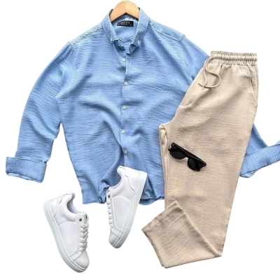 Мужской костюм двойка сингапур голубой с бежевмым 8062 Мужской костюм двойка сингапур голубой с бежевмым 8062