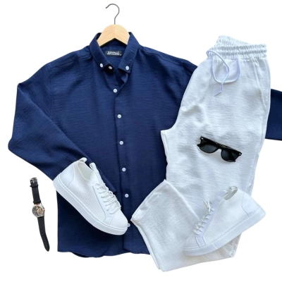 Мужской костюм двойка сингапур синий с белым 8066 Мужской костюм двойка сингапур синий с белым 8066