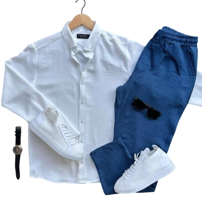 Мужской костюм двойка сингапур белый с синим 8067 Мужской костюм двойка сингапур белый с синим 8067