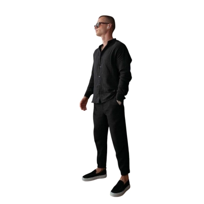 Мужской костюм двойка муслин хлопок черный 8069 Мужской костюм двойка муслин хлопок черный 8069