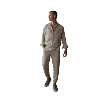 Мужской костюм двойка муслин хлопок бежевый 8070 Мужской костюм двойка муслин хлопок бежевый 8070