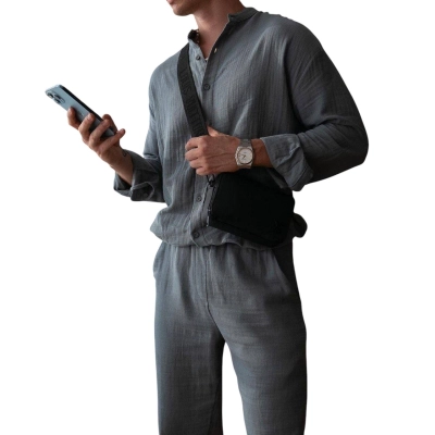 Мужской костюм двойка муслин хлопок графитовый 8071 Мужской костюм двойка муслин хлопок графитовый 8071