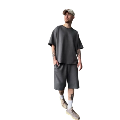 Мужской костюм двойка шорты футболка графитовый 8073 Мужской костюм двойка шорты футболка графитовый 8073
