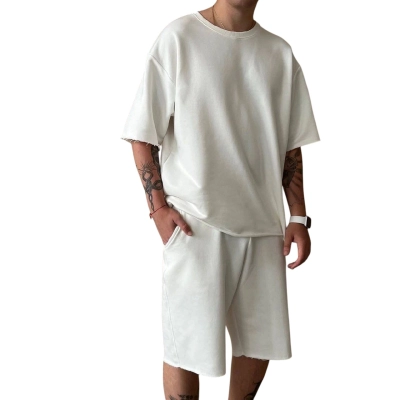 Мужской костюм двойка шорты футболка белый 8074 Мужской костюм двойка шорты футболка белый 8074