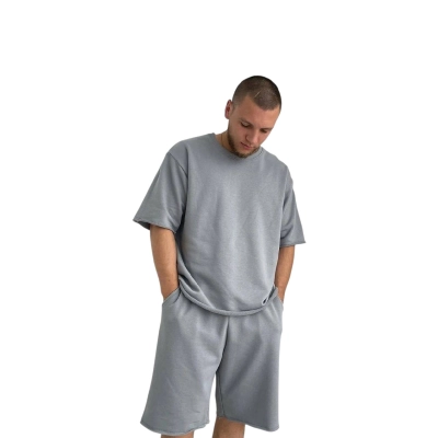 Мужской костюм двойка шорты футболка серый 8076 Мужской костюм двойка шорты футболка серый 8076