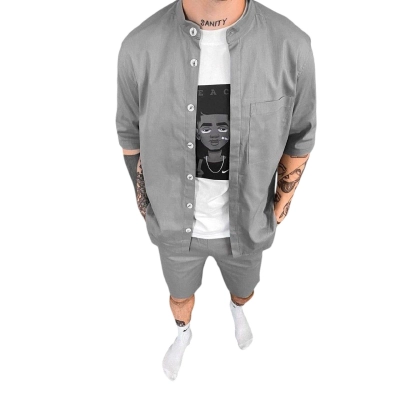 Мужской костюм двойка лен хлопок серый 8083 Мужской костюм двойка лен хлопок серый 8083