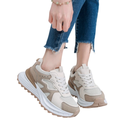 Кроссовки женские LUTA спорт искусственная кожа бежевые с коричневым Н225-2 Кроссовки женские LUTA спорт искусственная кожа бежевые с коричневым Н225-2