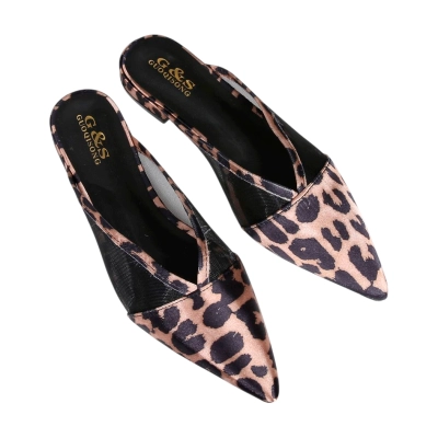 Мюли женские на лето GUOQISONG G&S атлас леопардовые HD974-B Мюли женские на лето GUOQISONG G&S атлас леопардовые HD974-B