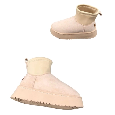 Угги женские на зиму искусственная замша с текстилем пудровые 8930 Угги женские на зиму искусственная замша с текстилем пудровые 8930