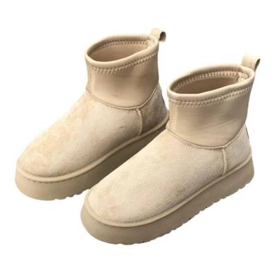 Угги женские на зиму искусственная замша с текстилем бежевые 8931 Угги женские на зиму искусственная замша с текстилем бежевые 8931