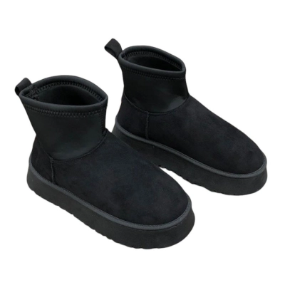 Угги женские на зиму искусственная замша с текстилем черные 8932 Угги женские на зиму искусственная замша с текстилем черные 8932