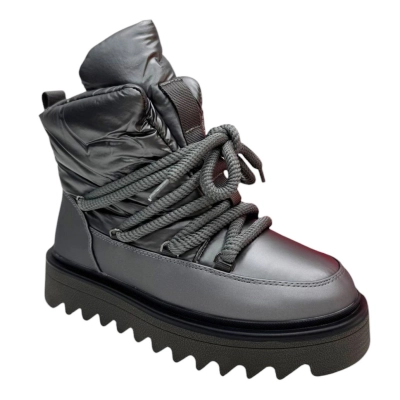 Дутики женские зимние PINDIAN спрессованная кожа с текстилем серебристые 10090 Дутики женские зимние PINDIAN спрессованная кожа с текстилем серебристые 10090