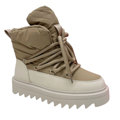 Дутики женские зимние PINDIAN спрессованная кожа с текстилем бежевые 10091 Дутики женские зимние PINDIAN спрессованная кожа с текстилем бежевые 10091