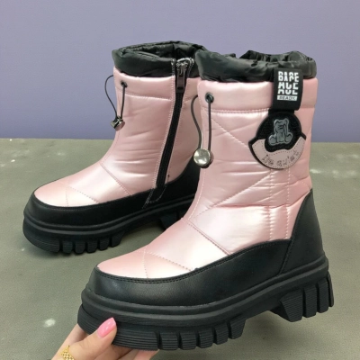 Дутики детские зимние искусственная кожа с текстилем розовые A5012-13 Дутики детские зимние искусственная кожа с текстилем розовые A5012-13