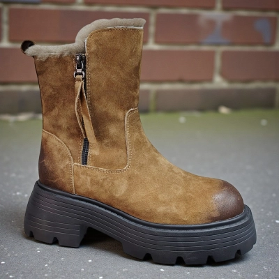 Ботинки женские зимние натуральный нубук коричневые 10227 Ботинки женские зимние натуральный нубук коричневые 10227