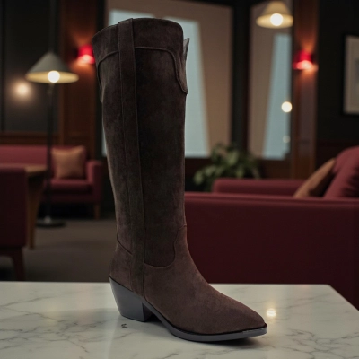 Казаки женские зимние PINDIAN прессованная замша шоколадные 10802 Казаки женские зимние PINDIAN прессованная замша шоколадные 10802