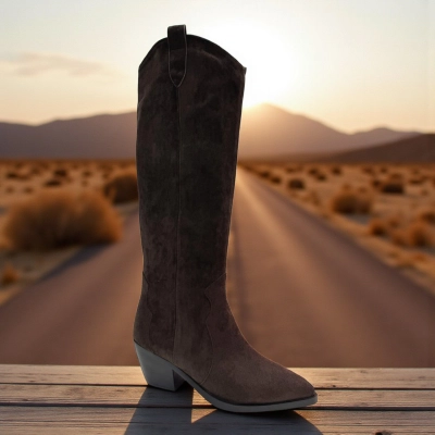 Казаки женские зимние PINDIAN прессованная замша шоколадные 10803 Казаки женские зимние PINDIAN прессованная замша шоколадные 10803