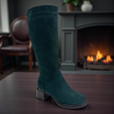 Сапоги женские зимние PINDIAN прессованная замша изумрудные 10804 Сапоги женские зимние PINDIAN прессованная замша изумрудные 10804