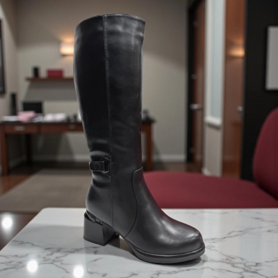 Сапоги женские зимние PINDIAN прессованная кожа черные 10808 Сапоги женские зимние PINDIAN прессованная кожа черные 10808