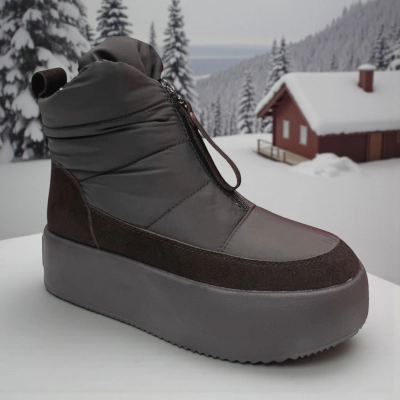 Дутики женские зимние PINDIAN пресс кожа с текстилем коричневые 10837 Дутики женские зимние PINDIAN пресс кожа с текстилем коричневые 10837