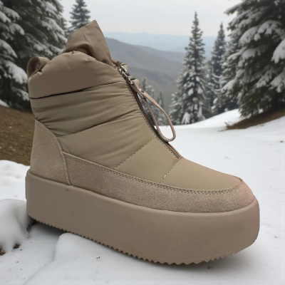 Дутики женские зимние PINDIAN пресс кожа с текстилем бежевые 10838 Дутики женские зимние PINDIAN пресс кожа с текстилем бежевые 10838