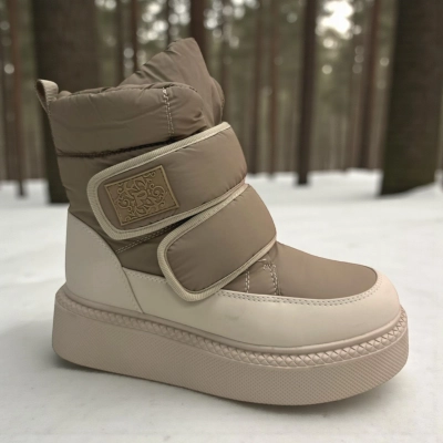 Дутики женские зимние PINDIAN пресс кожа с текстилем бежевые 10839 Дутики женские зимние PINDIAN пресс кожа с текстилем бежевые 10839