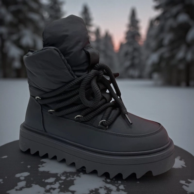 Дутики женские зимние PINDIAN пресс кожа с текстилем черные 10841 Дутики женские зимние PINDIAN пресс кожа с текстилем черные 10841