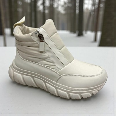 Дутики женские зимние PINDIAN пресс кожа с текстилем бежевые 10846 Дутики женские зимние PINDIAN пресс кожа с текстилем бежевые 10846