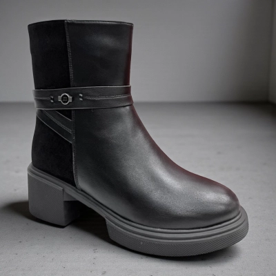 Ботинки женские зимние PINDIAN прессованная кожа с замшей черные 10863 Ботинки женские зимние PINDIAN прессованная кожа с замшей черные 10863