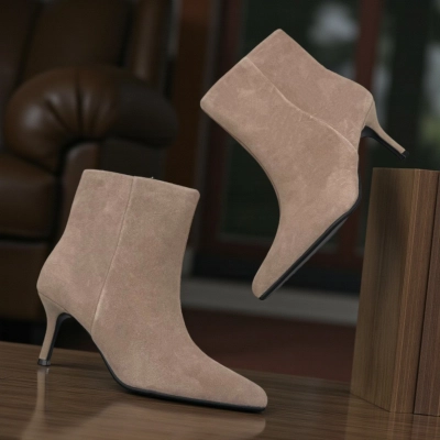 Ботильоны женские осенние натуральная замша бежевые E8072-3P Ботильоны женские осенние натуральная замша бежевые E8072-3P