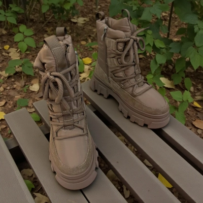 Дутики женские зимние кожа с текстилем коричневые M5111-6P Дутики женские зимние кожа с текстилем коричневые M5111-6P