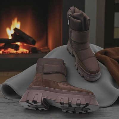 Дутики женские зимние кожа с текстилем шоколадные M5116-7P Дутики женские зимние кожа с текстилем шоколадные M5116-7P