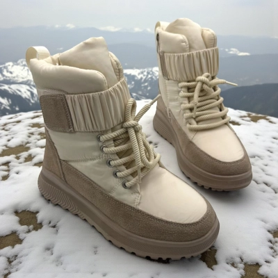 Дутики женские зимние кожа с текстилем бежевые M5117-3P Дутики женские зимние кожа с текстилем бежевые M5117-3P