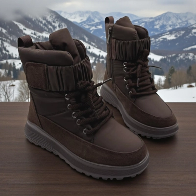 Дутики женские зимние кожа с текстилем шоколадные M5117-7P Дутики женские зимние кожа с текстилем шоколадные M5117-7P